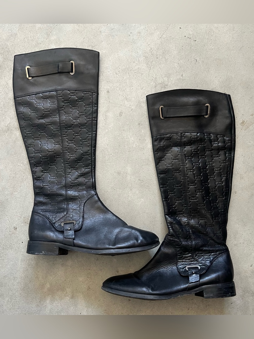 Black Embossed Leather Riding Boots